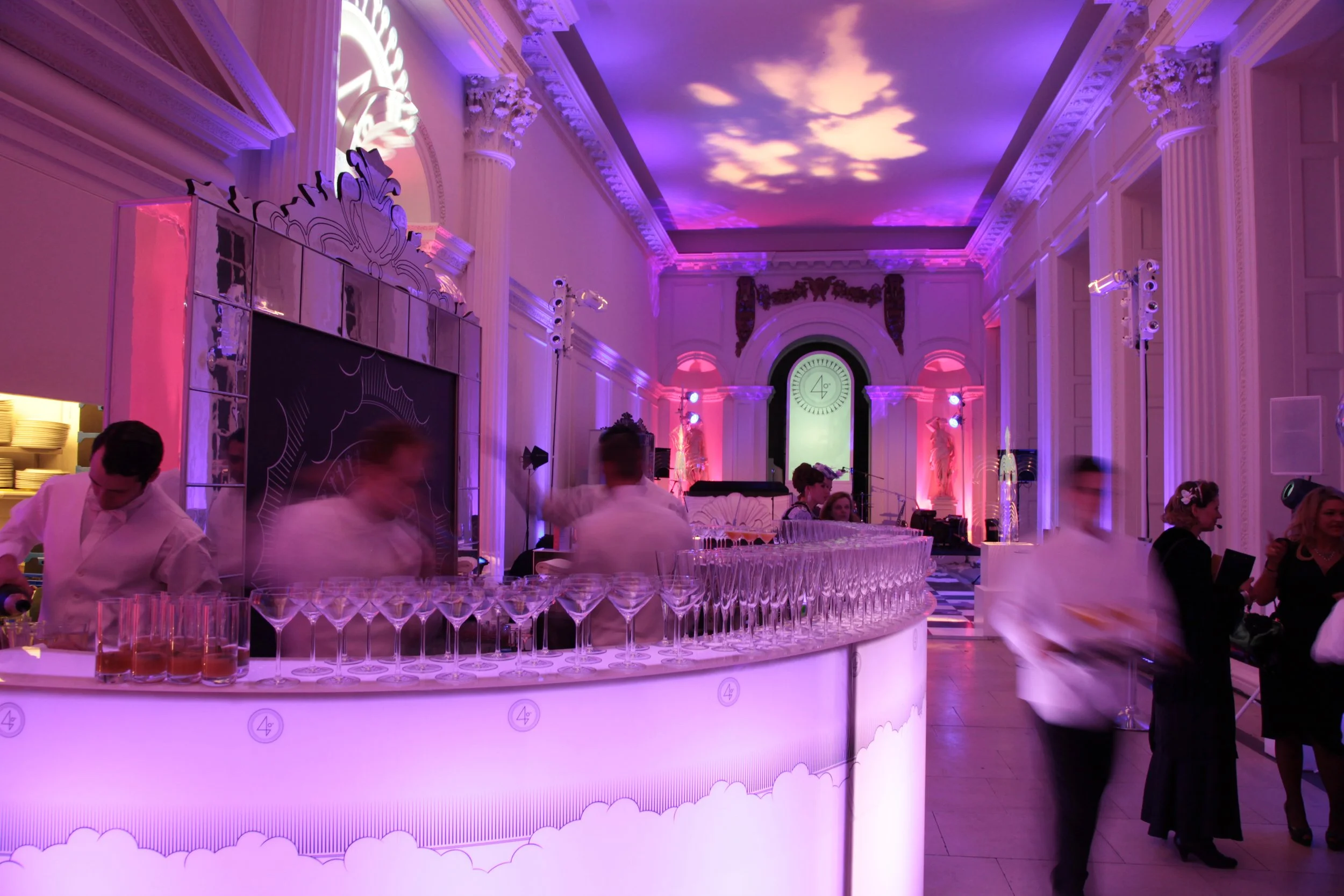 An immersive 1940s themed 40th birthday party for a private client, set in a fictional Cloud Club via a transformation of at Kensington Palace's lovely Orangery. 
Produced by Danielle Nay, with immaculately  themed catering by Zafferano and stellar B