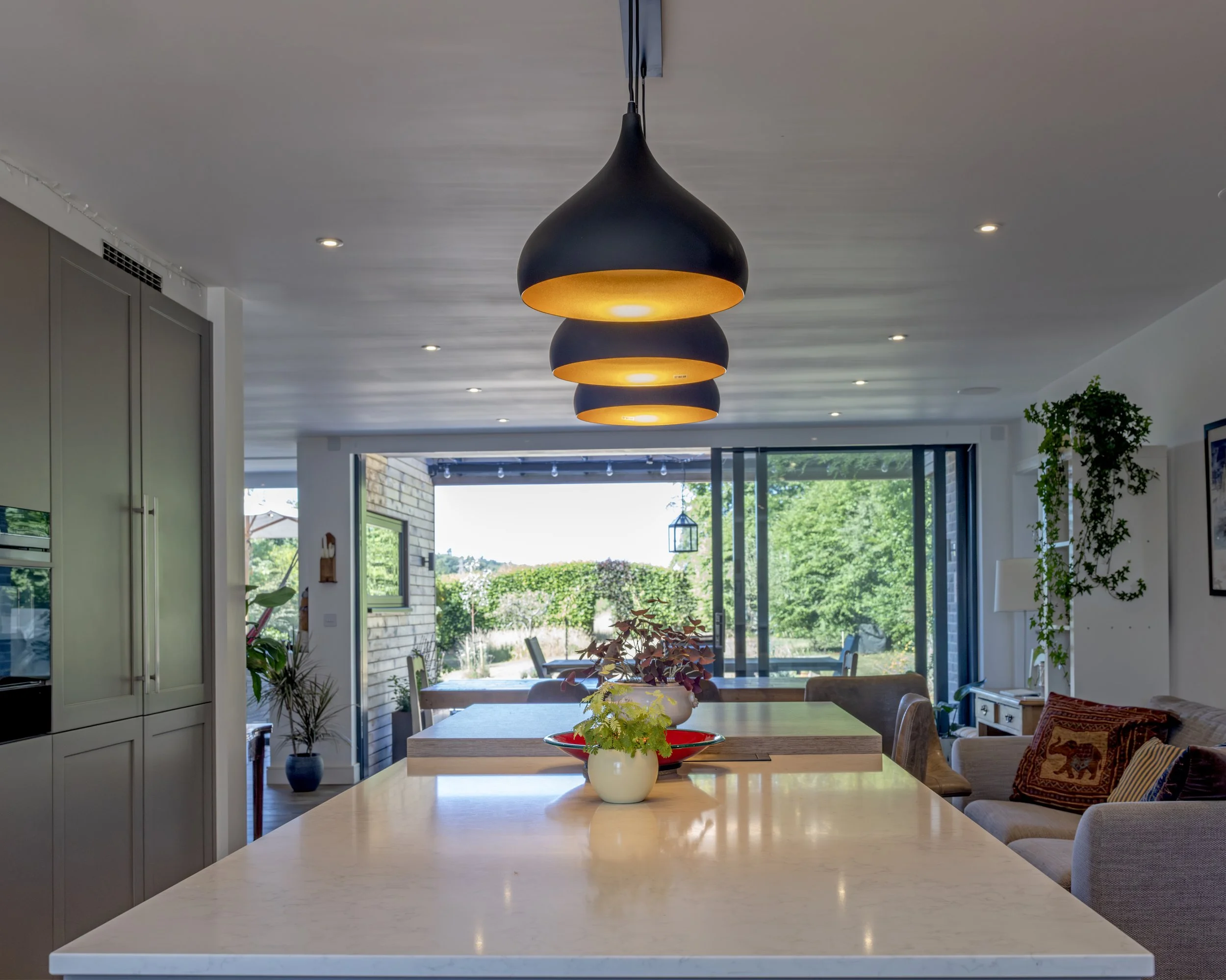 New Build Home, Modern Open Plan Kitchen Diner Snug , Design Inspiration. Kitchen Island Light Fixture