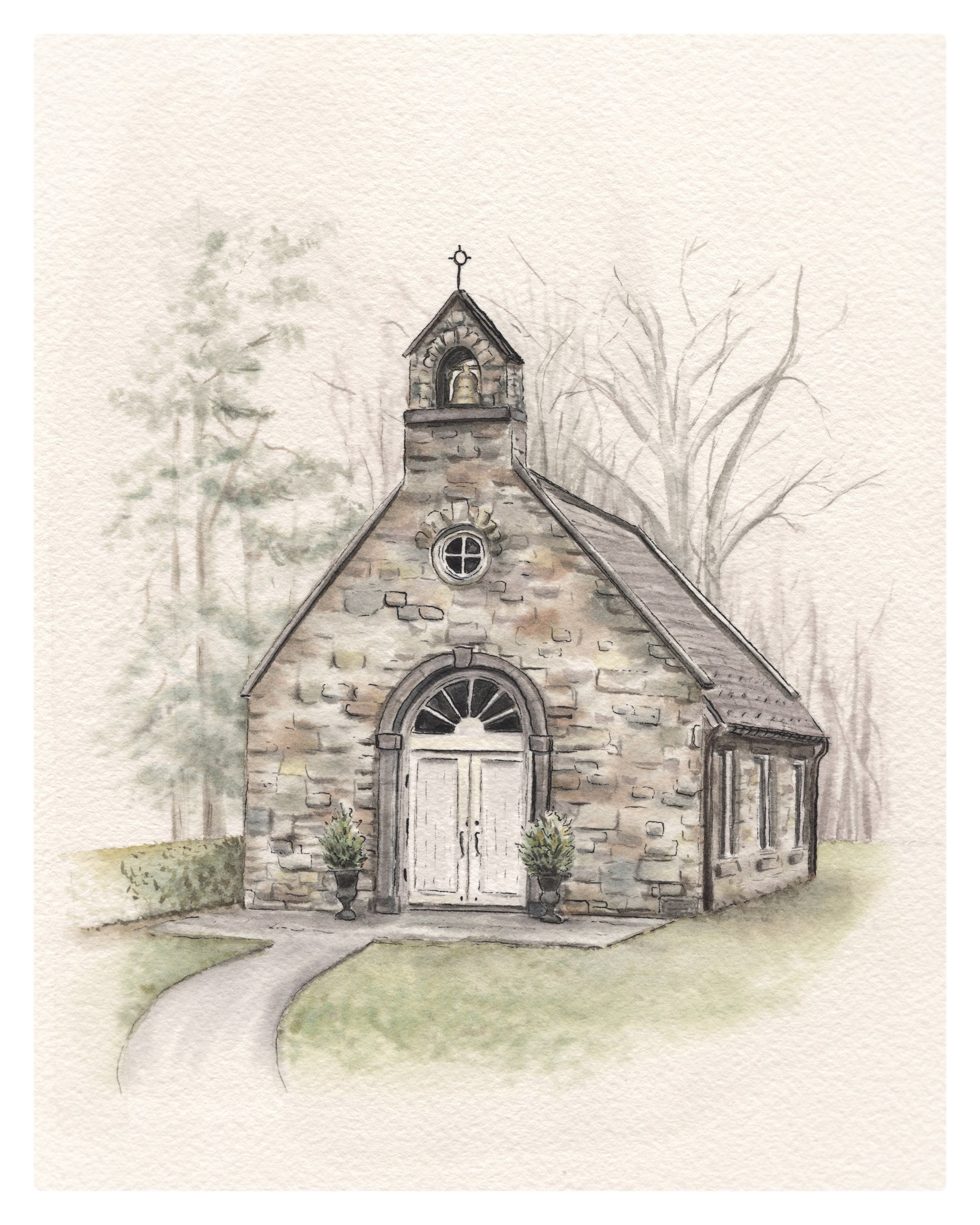 Children’s chapel, ink and watercolor (sold)