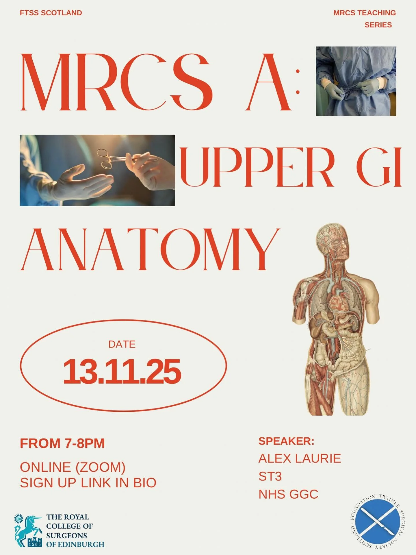 🎓 MRCS Part A Teaching Series: Upper GI Anatomy
Join us for our second MRCS teaching session with Alex Laurie (ST3, NHS Greater Glasgow and Clyde) as she covers key Upper GI Anatomy concepts to help you ace the exam!

🗓️ Thursday, 13th November
🕖 