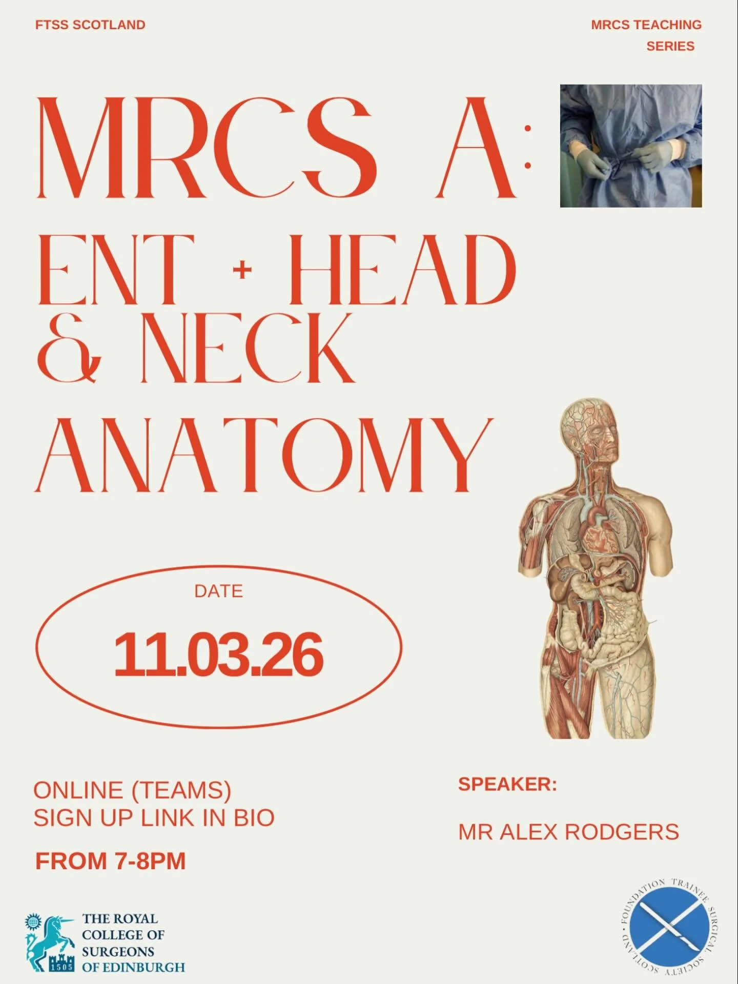 🚨🚨Join us for the next session in our MRCS Part A Teaching Series, focusing on ENT and Head &amp; Neck anatomy!

This session will cover high-yield MRCS topics, combining essential anatomical knowledge with applied clinical relevance to help streng