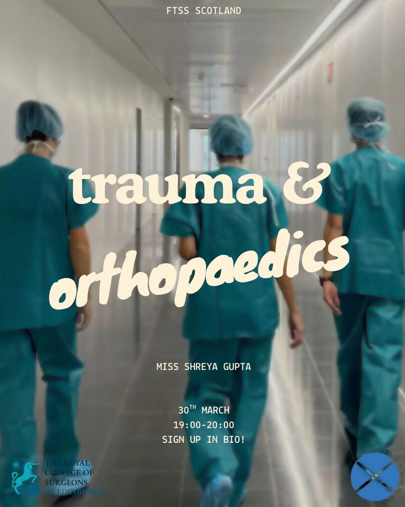 🦴 FTSS Trauma &amp; Orthopaedics &ndash; Specialty of the Month Talk
Interested in a career in Trauma &amp; Orthopaedics? Curious about what life is really like as an orthopaedic registrar?
Join us this month as Miss Shreya Gupta (ST1) gives an in-d