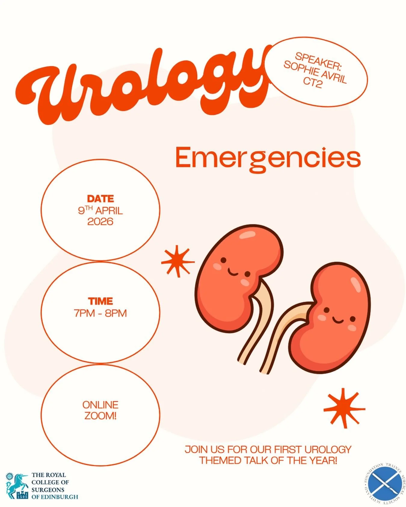 Urology Emergencies 💧

Join us this Thursday (9th April, 7PM on Zoom) for a session on urology emergencies with Dr Sophie Avril (CT2 General Surgery)! Great opportunity to cover key emergency topics and ask questions in an interactive setting. 
Link