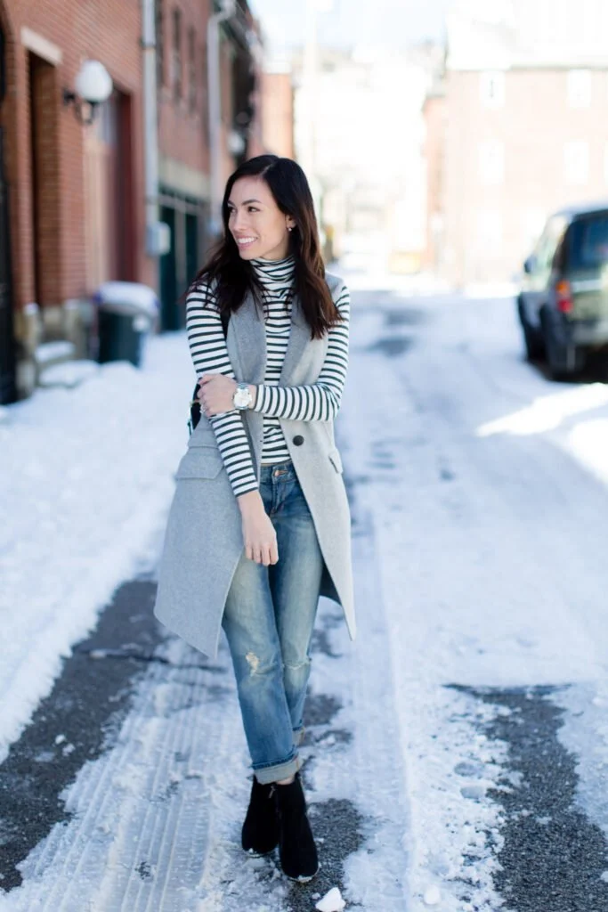 Longline Vest with Turtleneck and Jeans