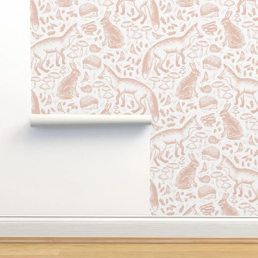 blush-pink-woodland-fox-rabbit-mushroom-wallpaper-panel-install.jpg