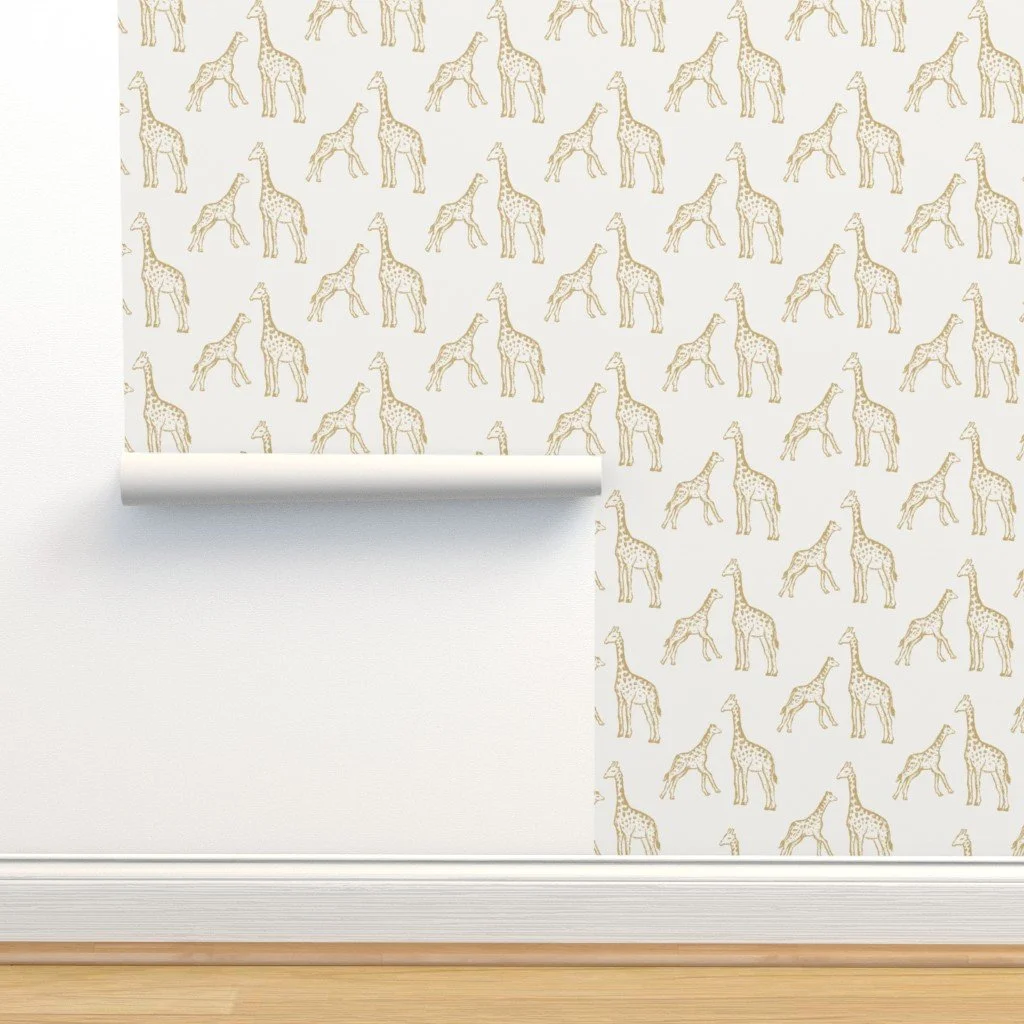 Removable nursery wallpaper - Giraffe safari print - These cute safari animals are great for nurseries & baby playrooms.