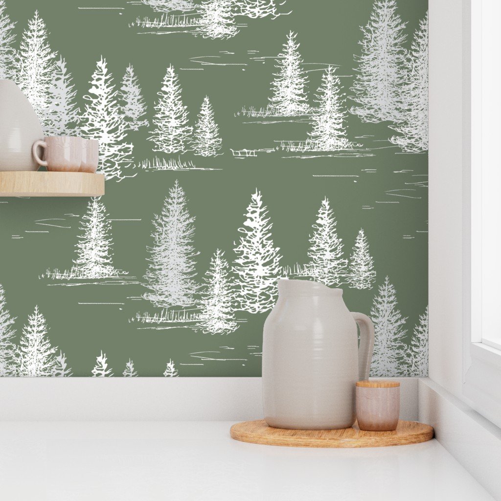 Tree Wallpaper Design for nature themed nurseries. A nostalgic visit to the mountains could be just the thing for your next wallpaper project!