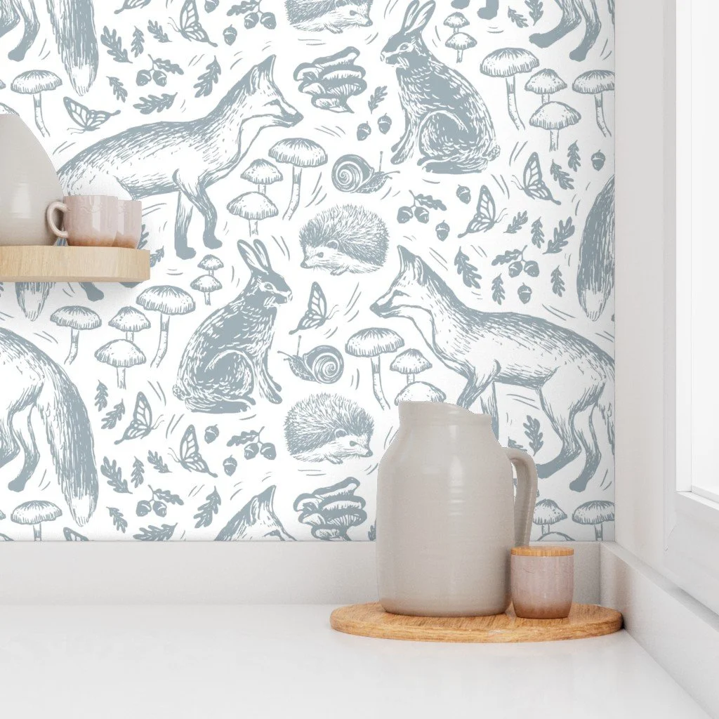 this woodland nursery wallpaper has a variety of hand-drawn forest animals that are sweet & classic in nature. Cute animal nursery wallpaper.