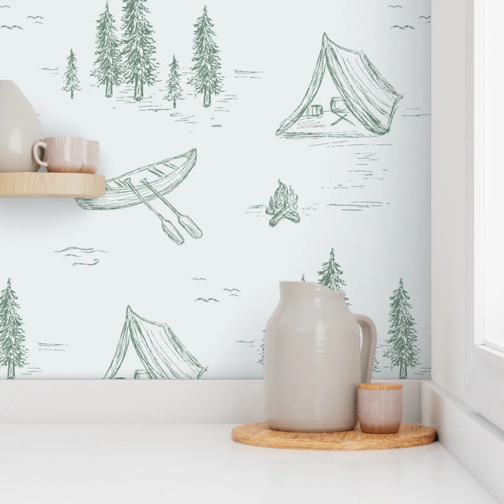 camp themed nursery wallpaper for woodland themed nurseries, playrooms, & baby and kids bedrooms
