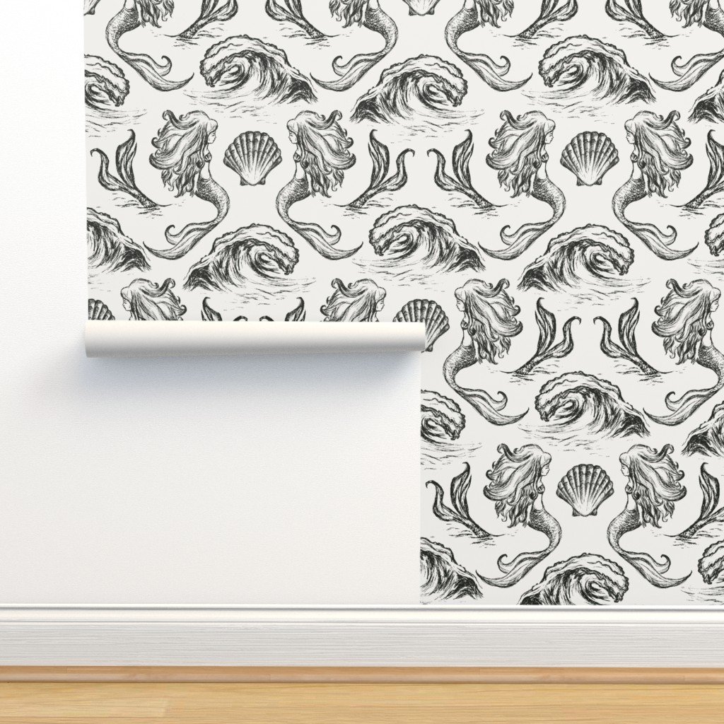 Mermaid Wallpaper - Removable Peel and Stick Wallpaper for Boutique Hotels & Bohemian Home in Coastal