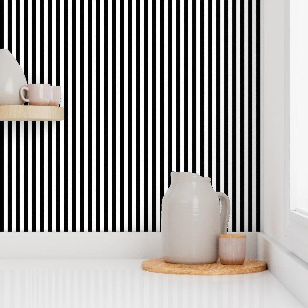 Black and white striped luxurious glam wallpaper.