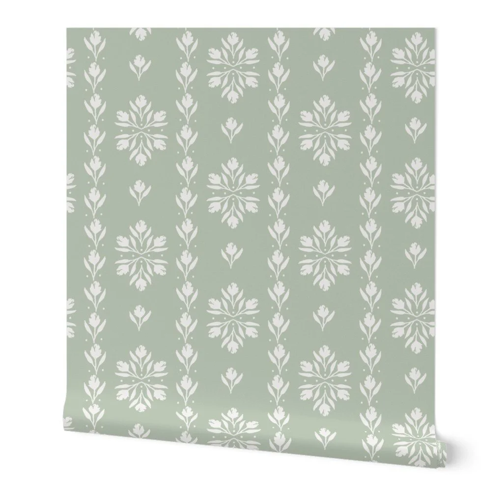 soft green floral striped wallpaper for gender neutral nursery (Copy)