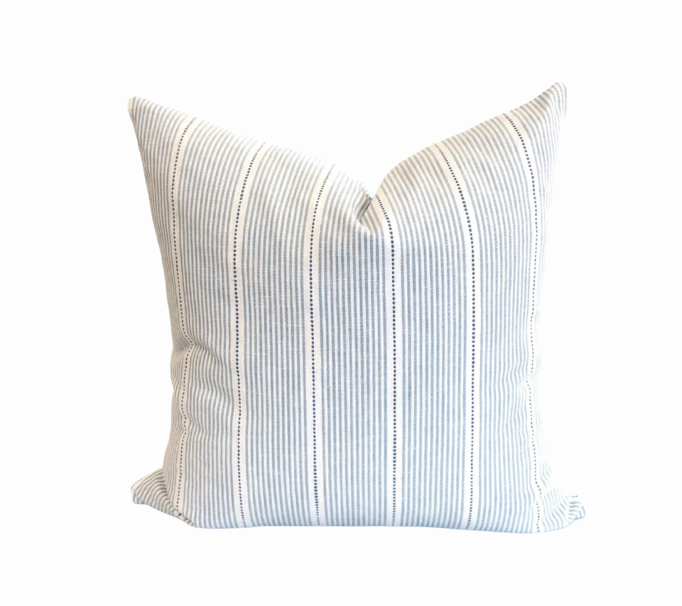 Striped blue and white coastal pillow cover