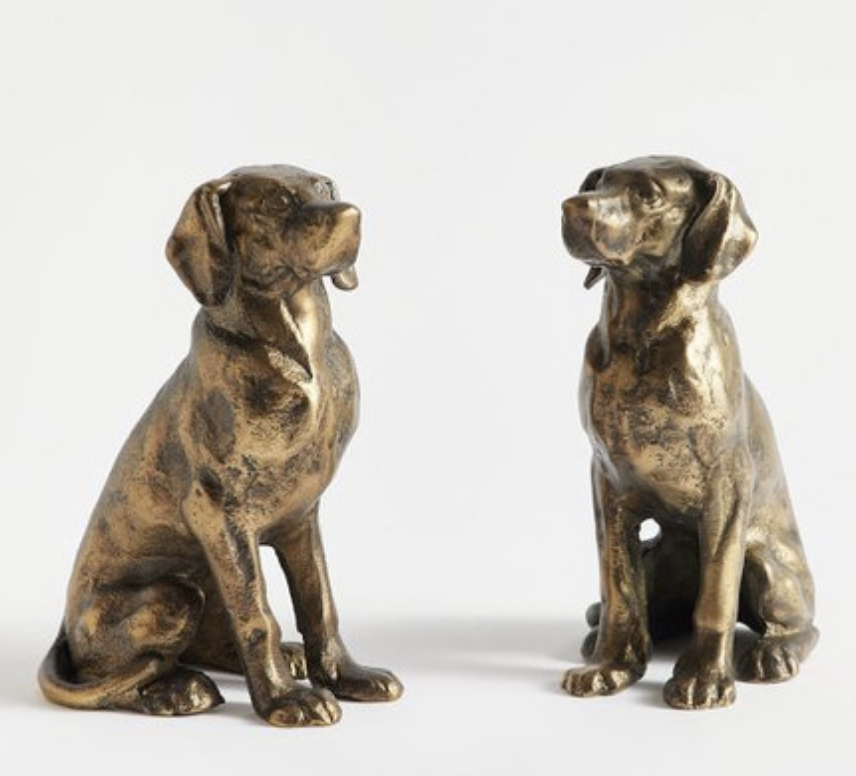 Bronze bookends of cute dogs 