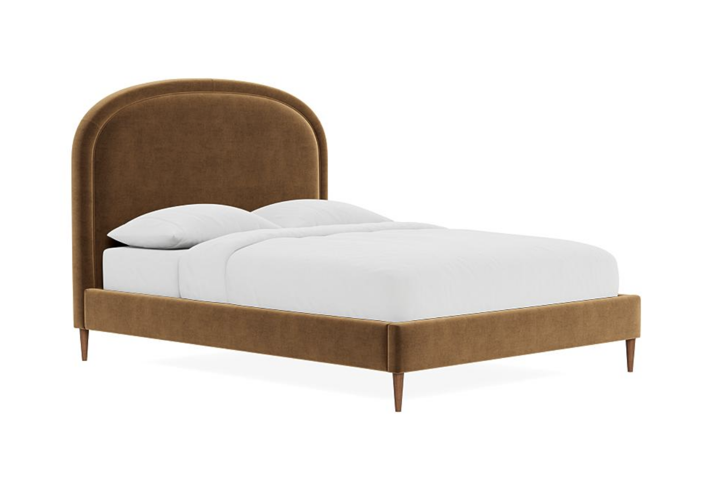 Brown velvet upholstered bed