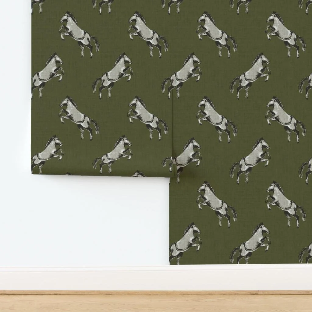 olive-green-wild-horse-wallpaper-panel-install.jpg