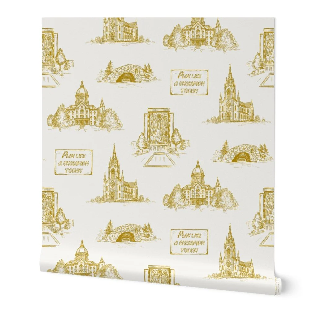 Notre-Dame-University-architectural-wallpaper-in-antique-gold