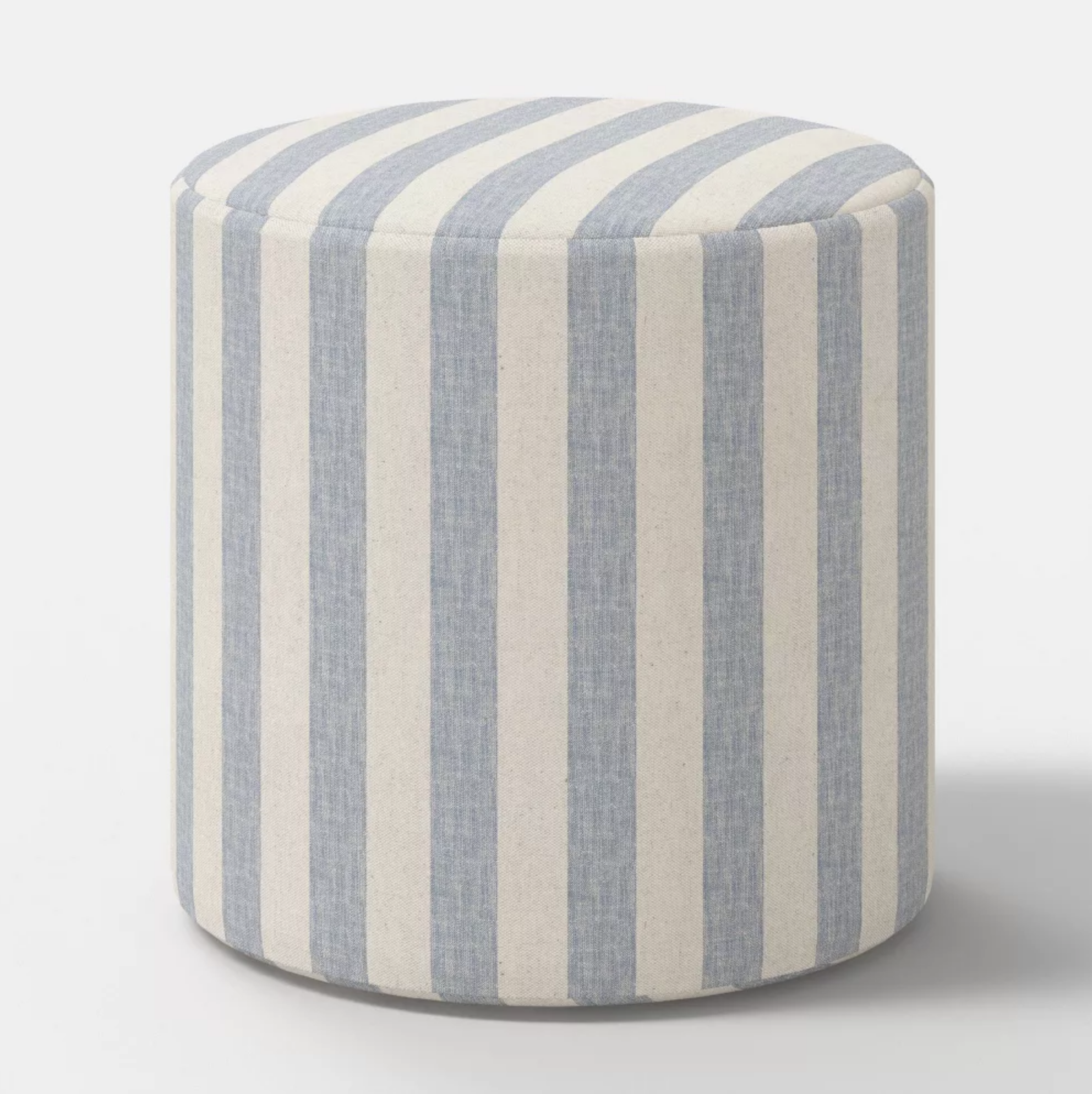 blue and white striped ottoman for kids' bedroom or coastal interior