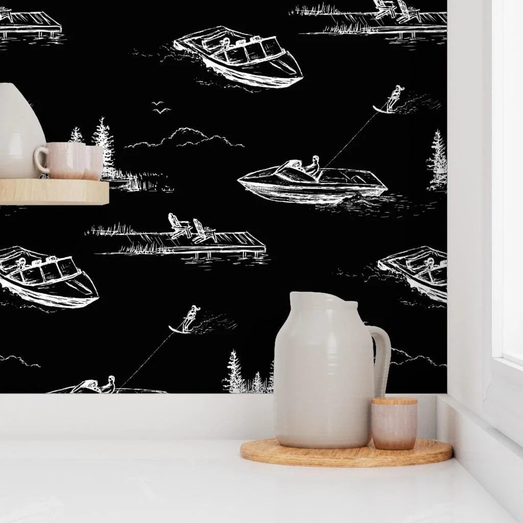 black-lake-house-boat-toile-wallpaper-kitchen-shelf.jpg