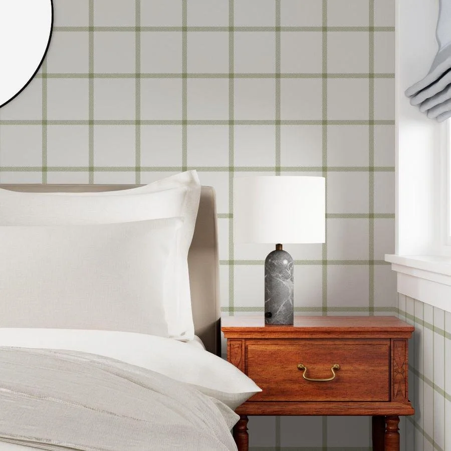 sage-green-windowpane-plaid-wallpaper-bedroom-nightstand.jpg
