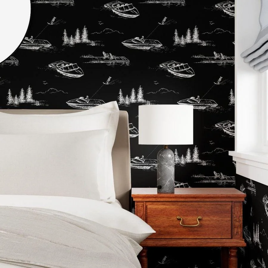 black-lake-house-boat-toile-wallpaper-bedroom-nightstand.jpg
