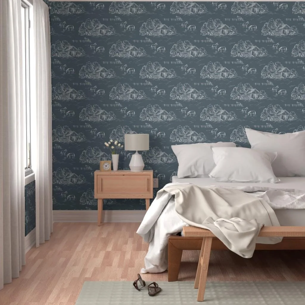 slate-blue-horse-barn-farm-toile-wallpaper-bedroom-accent-wall.jpg