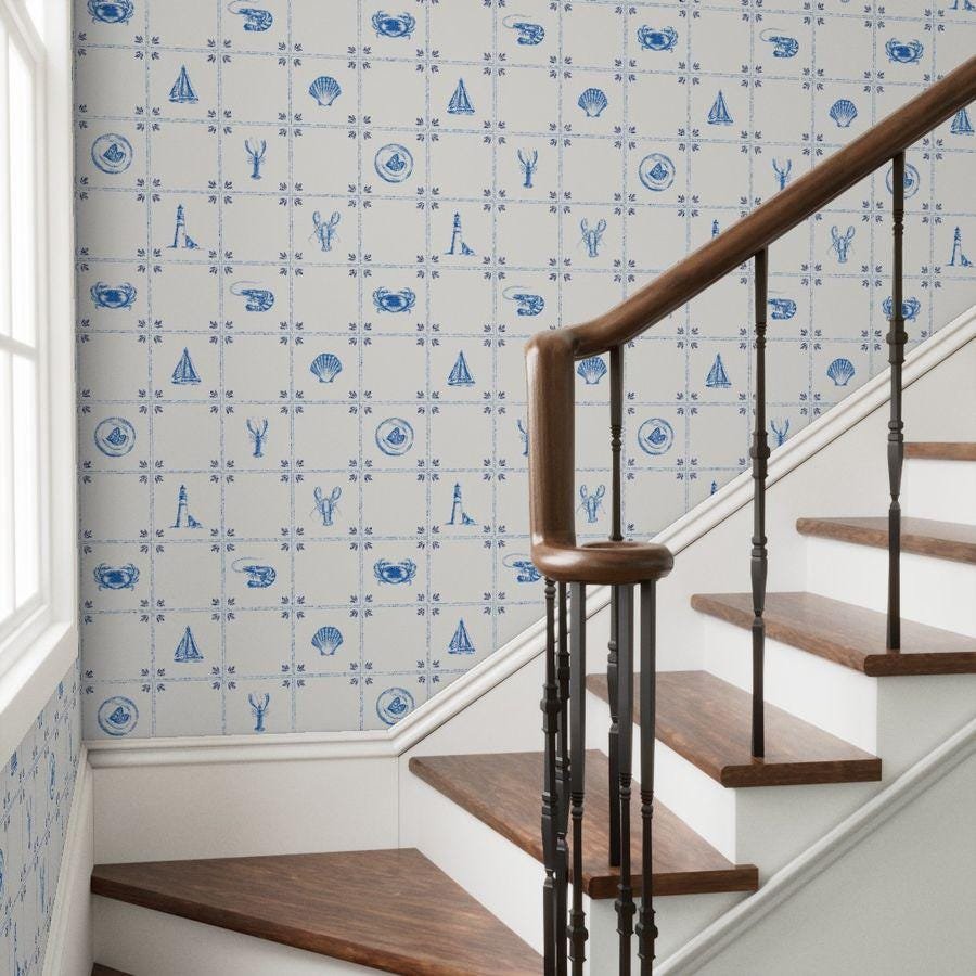 blue-delft-tile-coastal-lighthouse-lobster-wallpaper-staircase.jpg
