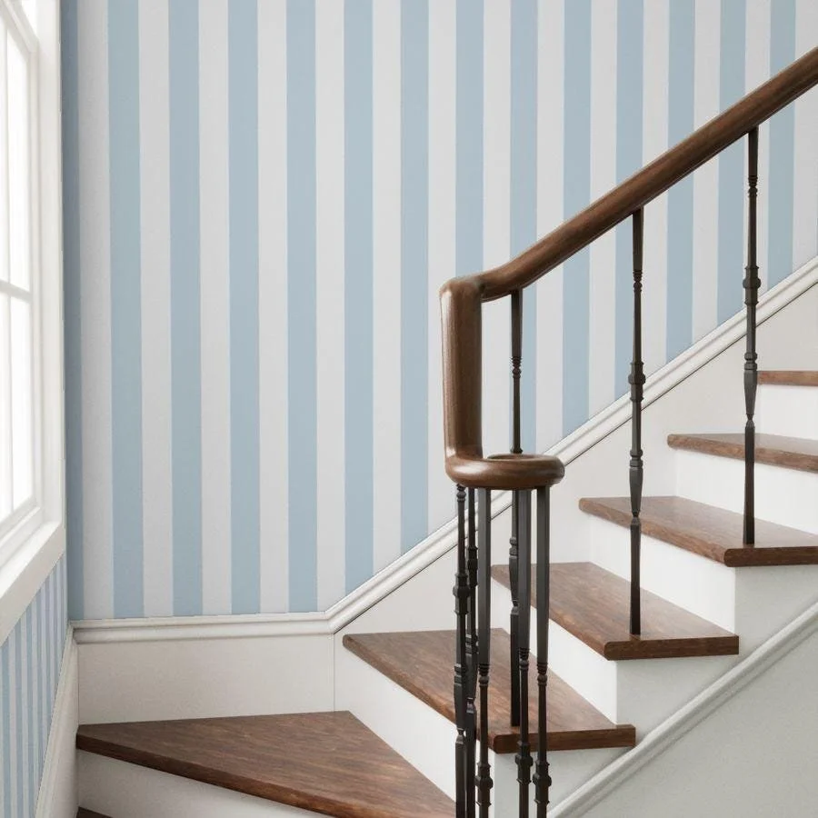light-blue-wide-awning-stripe-wallpaper-staircase.jpg
