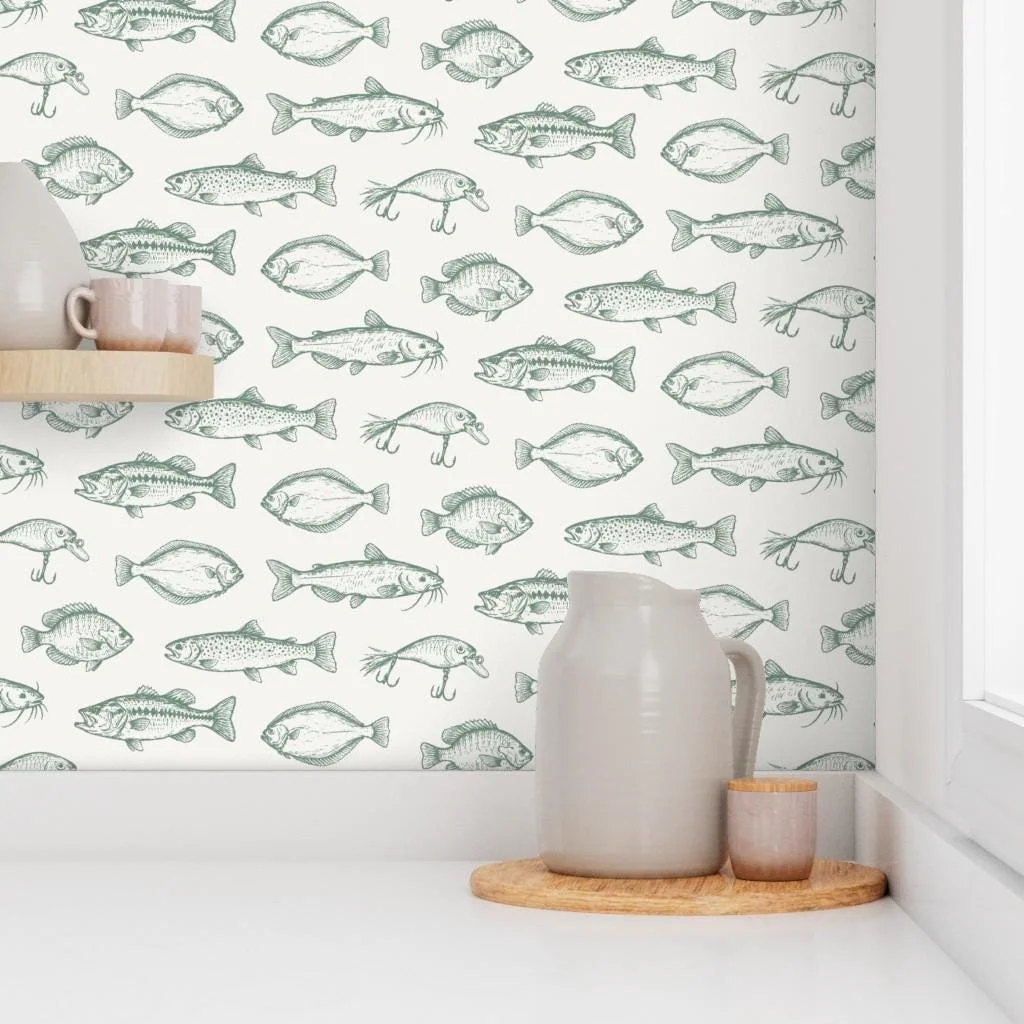 sage-green-vintage-fish-sketch-wallpaper-kitchen-shelf.jpg