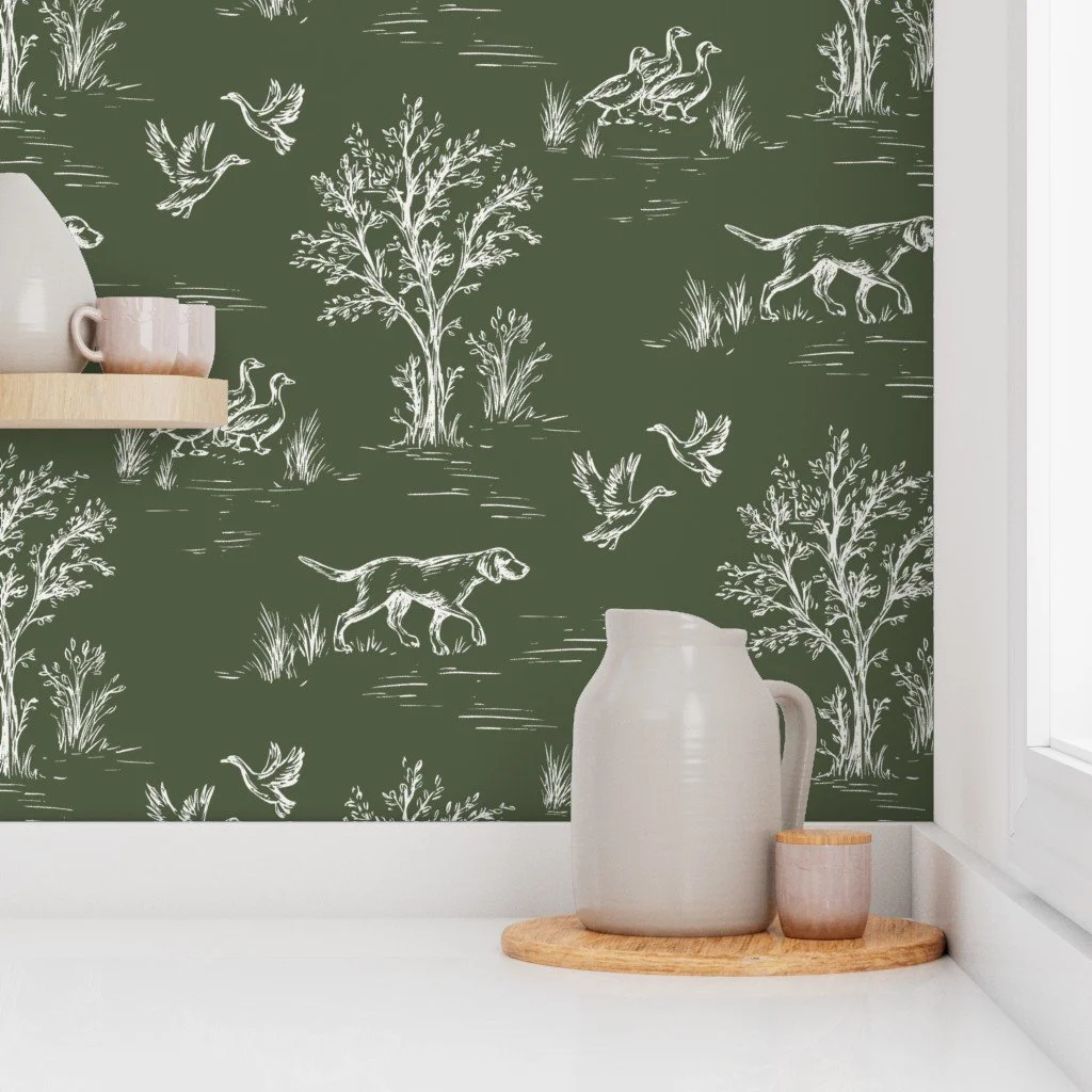 Traditional Countryside Toile Wallpaper in Forest Green.jpg