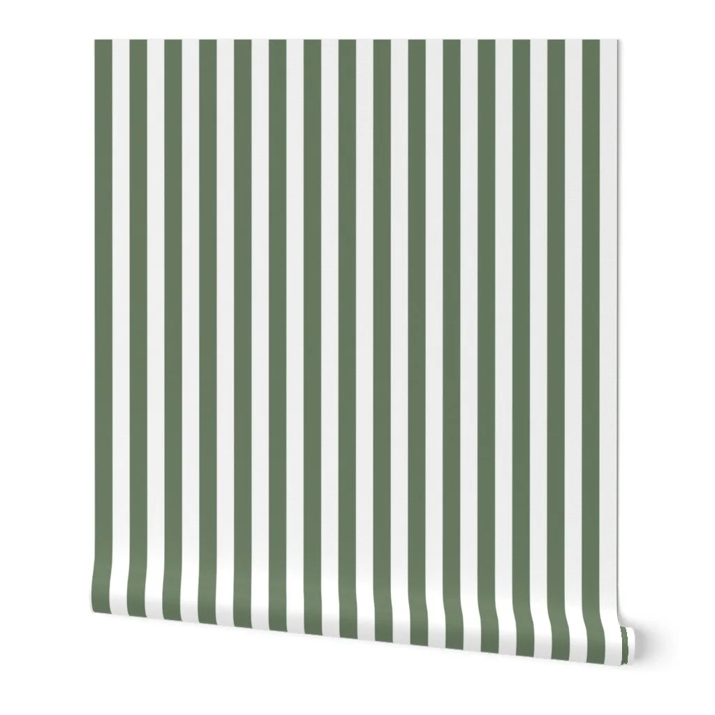 Green and White Stripe Wallpaper | Sage Vertical Stripes