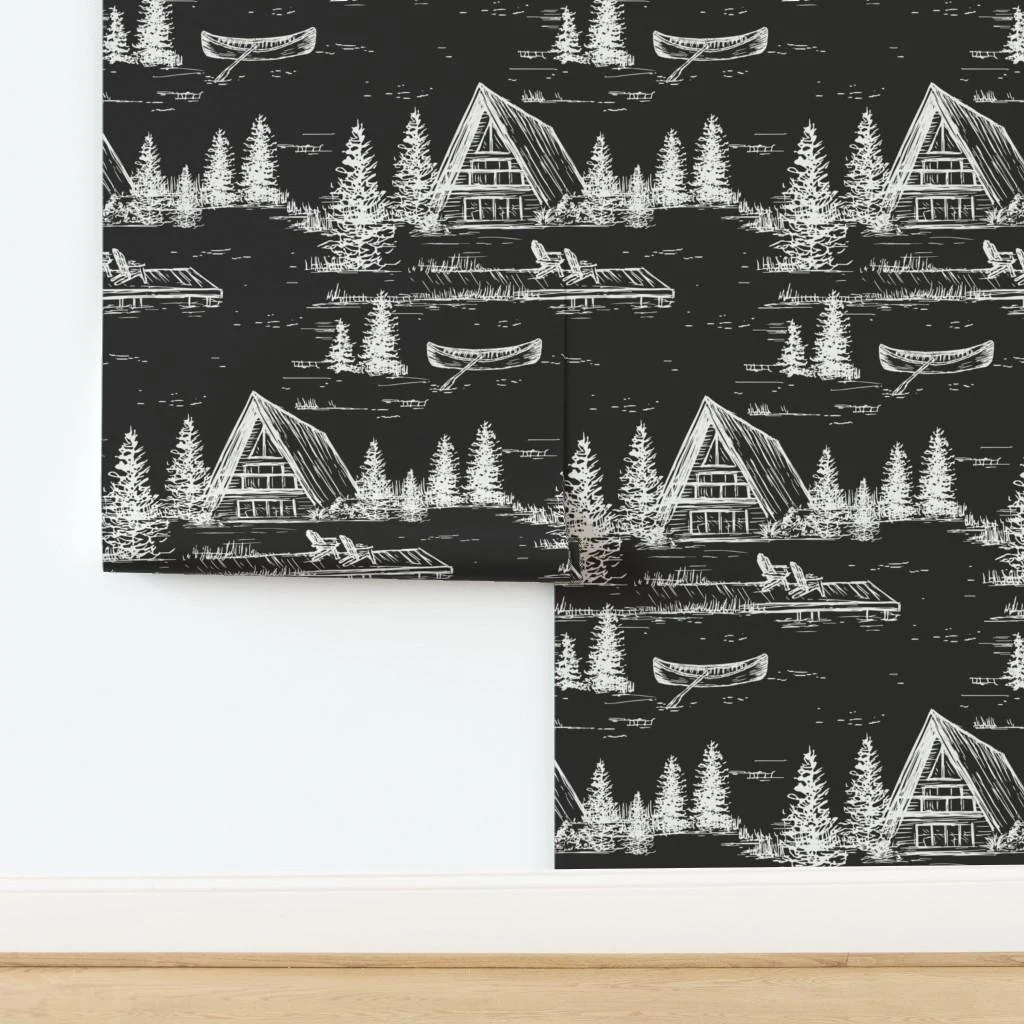 black-a-frame-cabin-lake-toile-wallpaper-panel-install.jpg