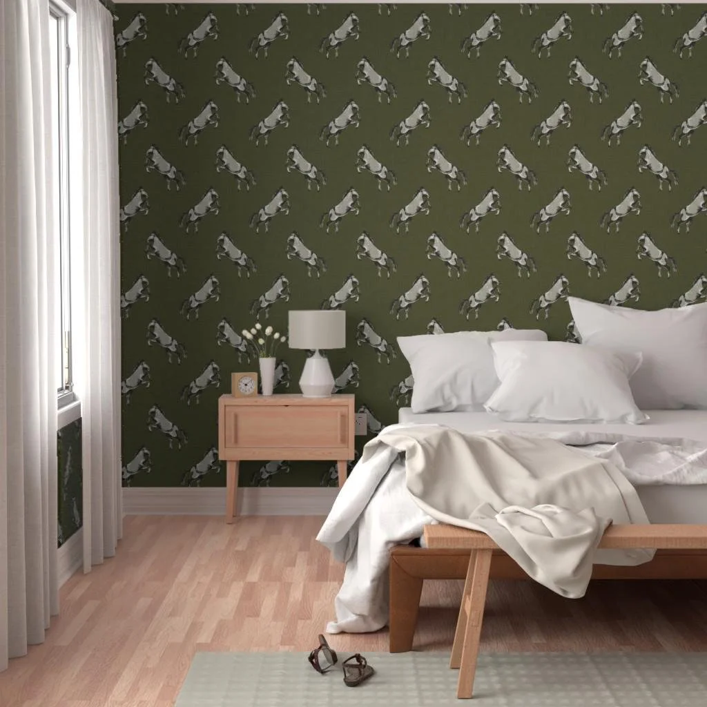 olive-green-wild-horse-wallpaper-bedroom-accent-wall.jpg