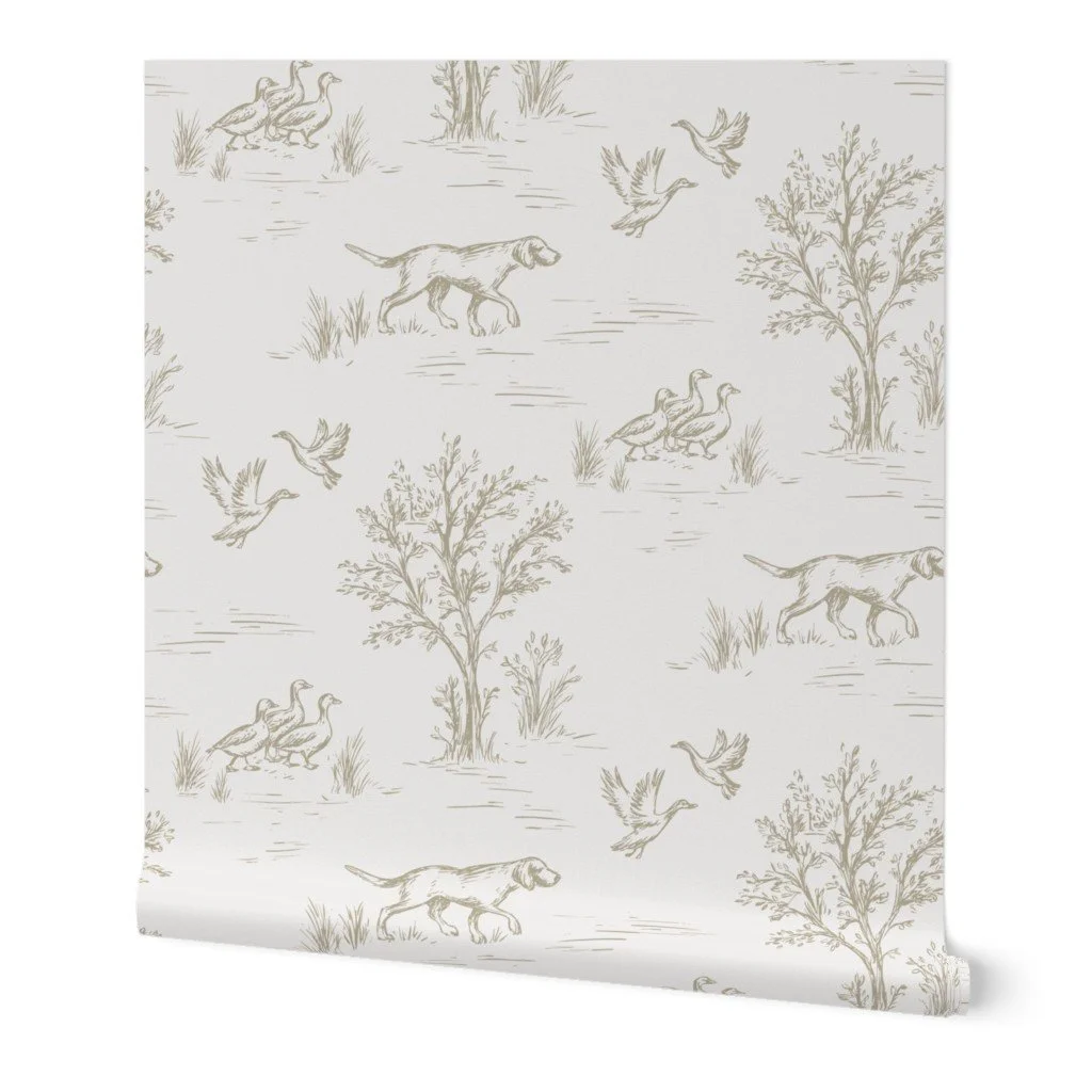 Gender Neutral Sporting Dog Toile – Sophisticated Beige & Cream Mural.jpg