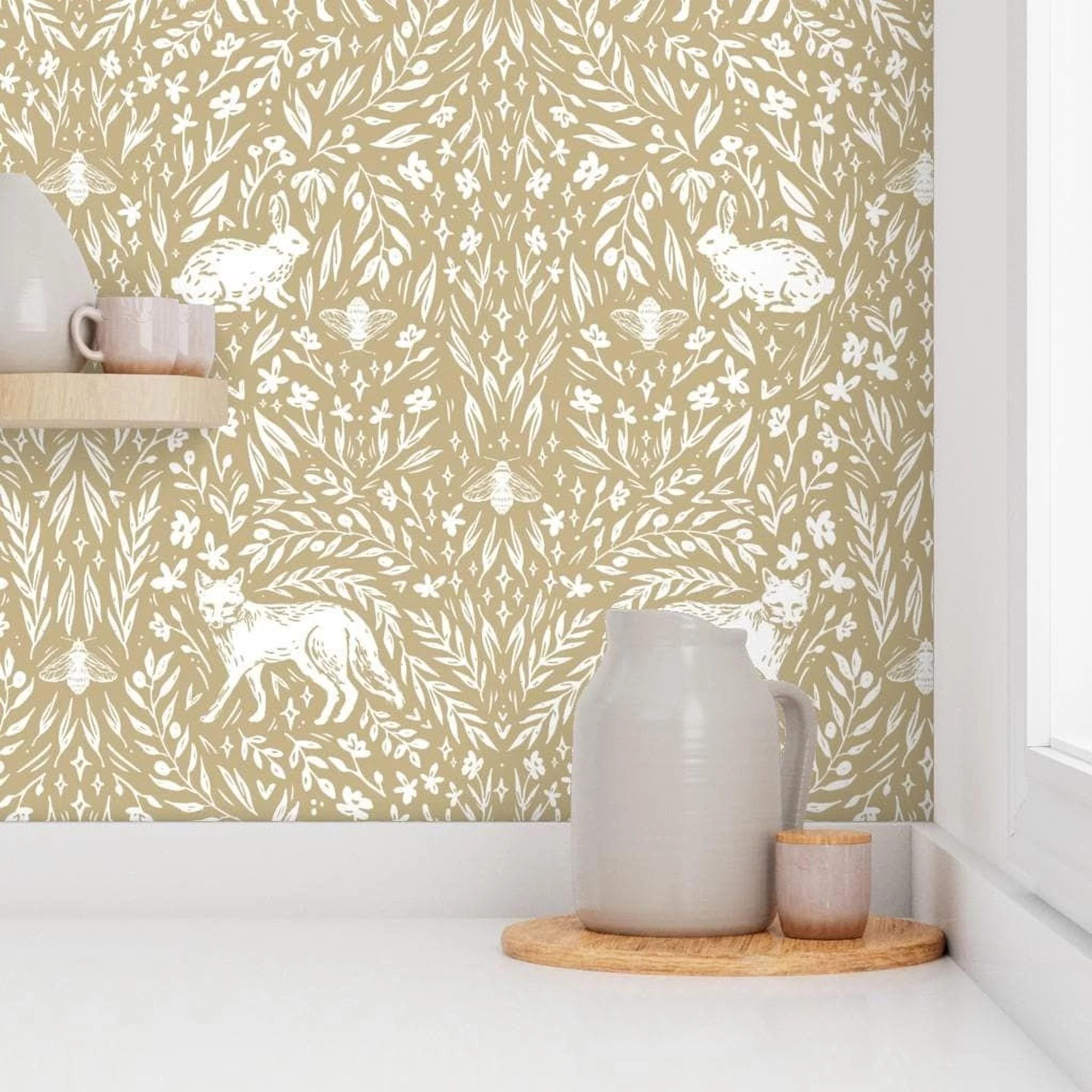 khaki-fox-rabbit-botanical-wallpaper-kitchen-shelf.jpg