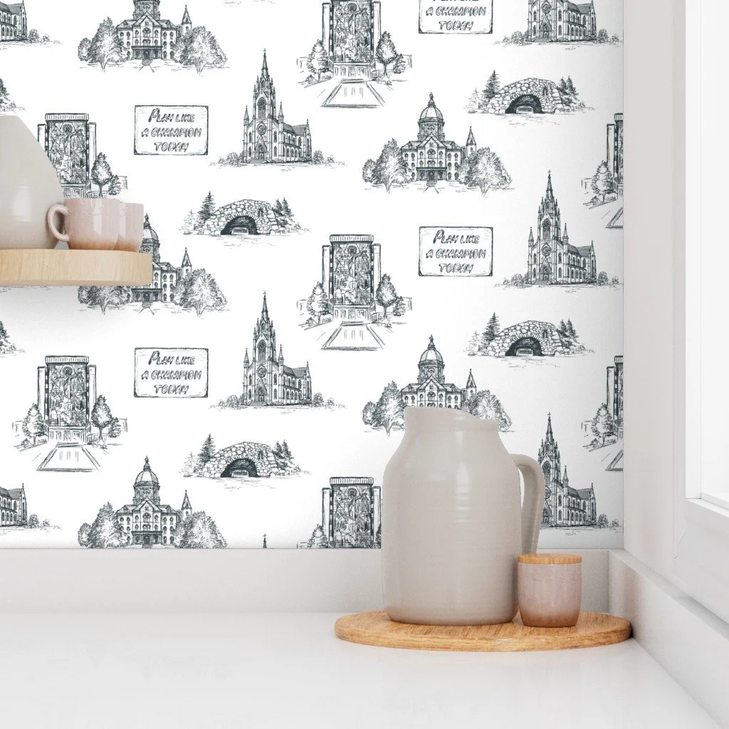 Notre Dame wallpaper design in muted navy and white