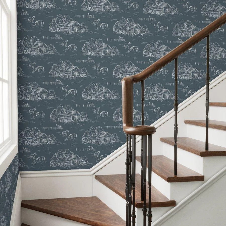 slate-blue-horse-barn-farm-toile-wallpaper-staircase.jpg