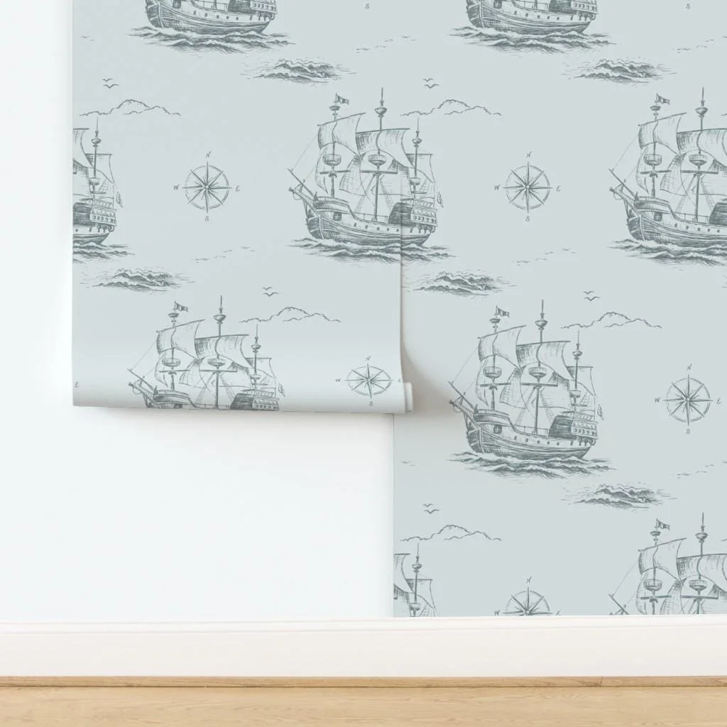 gray-blue-nautical-sailing-ship-compass-wallpaper-panel-install.jpg
