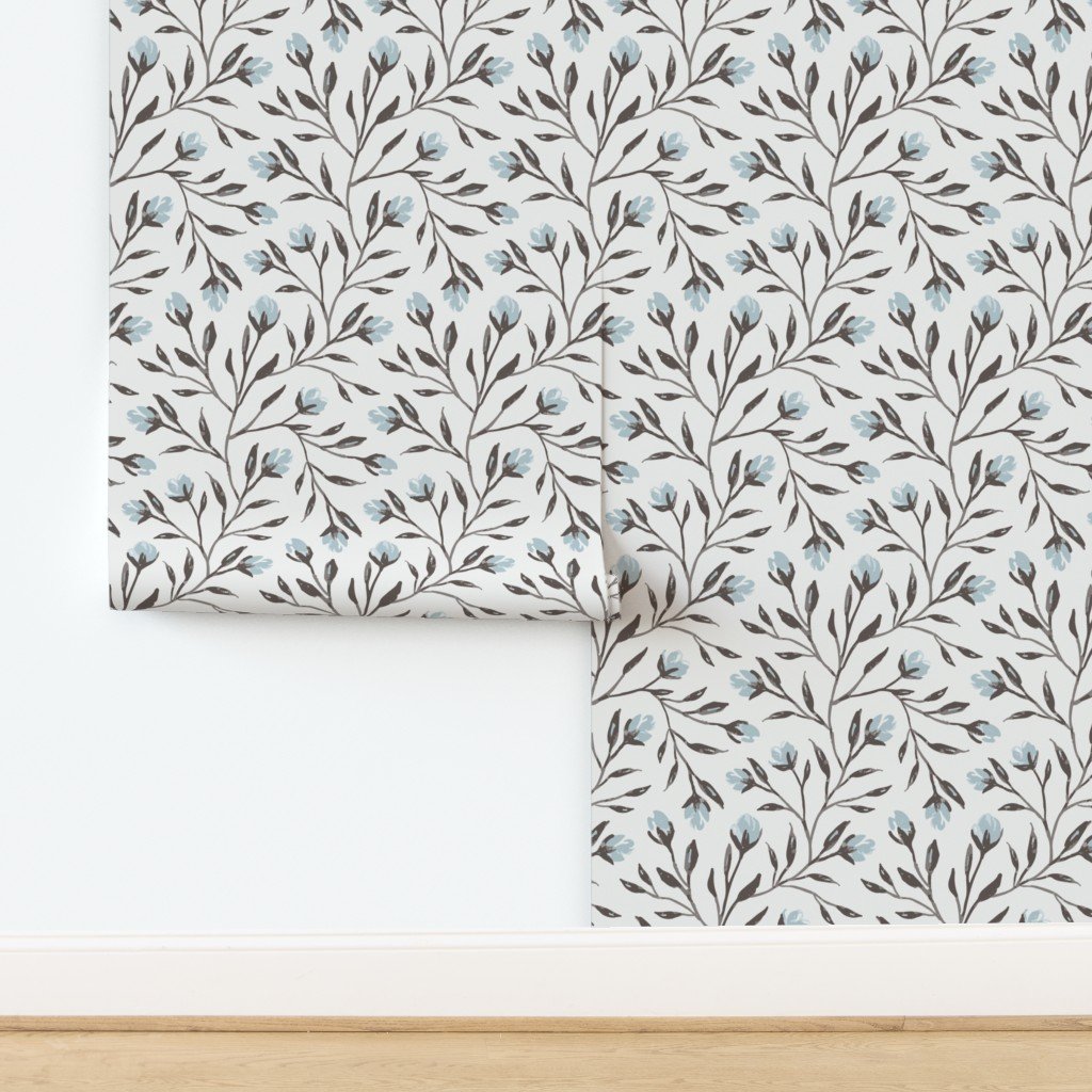 girls floral wallpaper for 2026 in soft blue and neutral peel and stick design