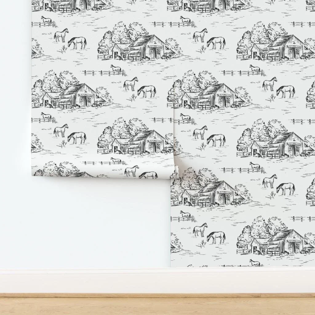 black-white-horse-barn-farm-toile-wallpaper-panel-install.jpg