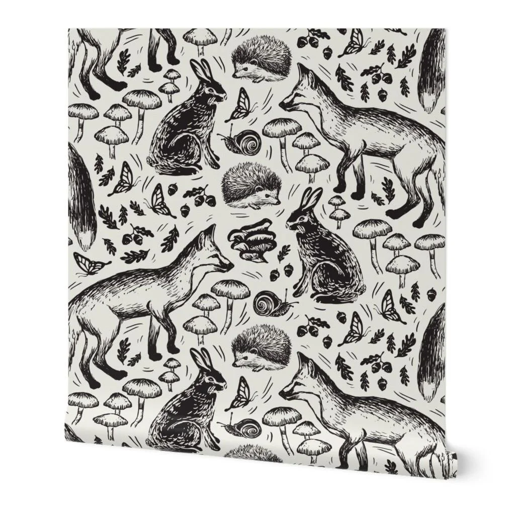 black-white-woodland-fox-rabbit-mushroom-wallpaper-roll.jpg