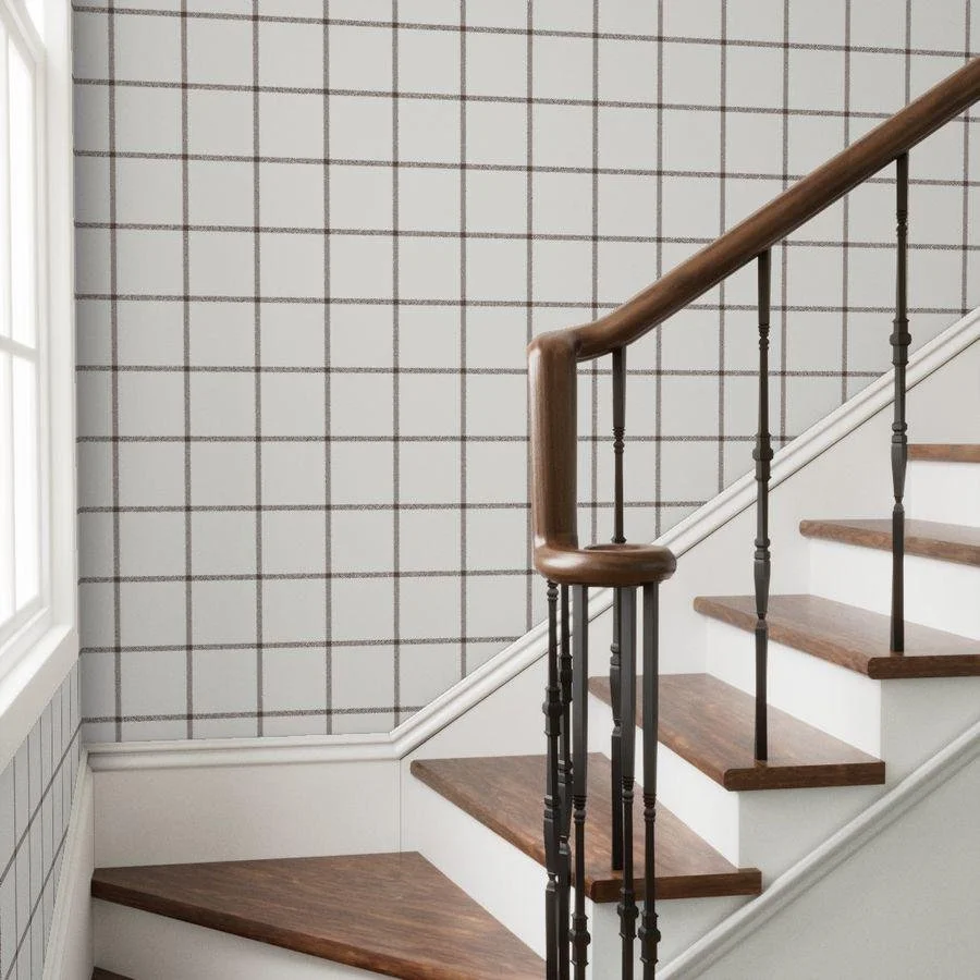 brown-windowpane-plaid-wallpaper-staircase.jpg