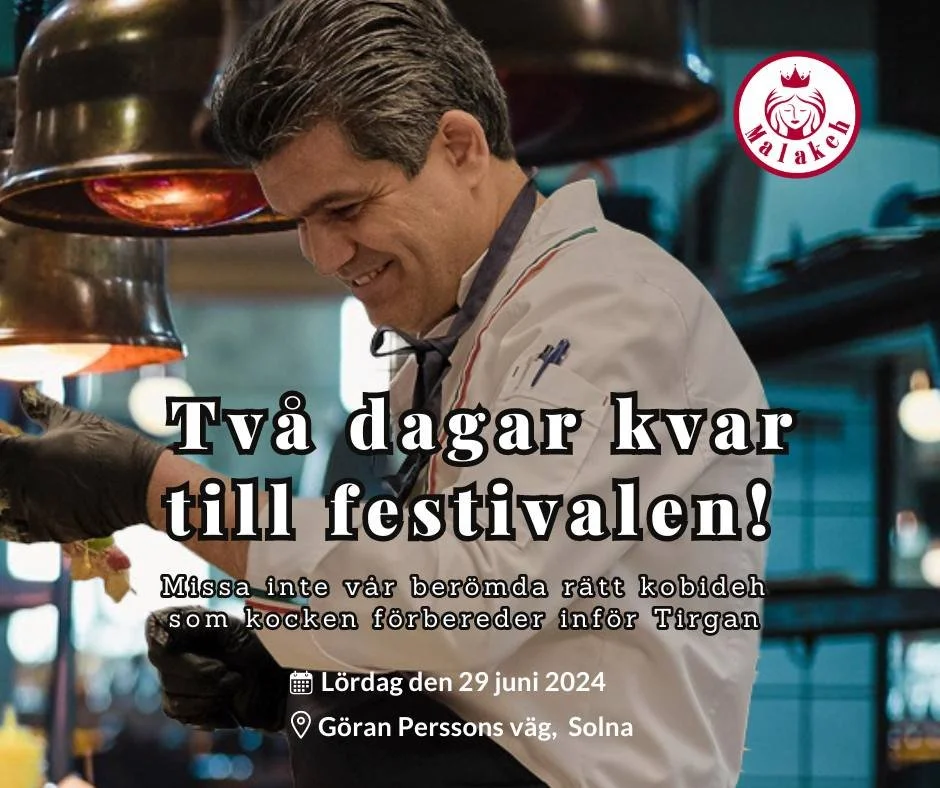 📣 Tv&aring; dagar kvar till Tirgan Sommarfestival! 📣

✨ Missa inte v&aring;r ber&ouml;mda kobideh, noggrant f&ouml;rberedd av v&aring;r m&auml;sterkock inf&ouml;r festivalen. ✨

Vi bjuder in dig till en dag fylld med smakrik mat, gl&auml;dje och ge