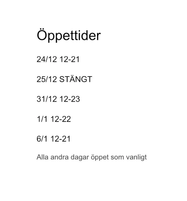 V&aring;ra jul &ouml;ppettider 

GOD JUL OCH GOTT NYTT &Aring;R 🥳🎄🎄🎄