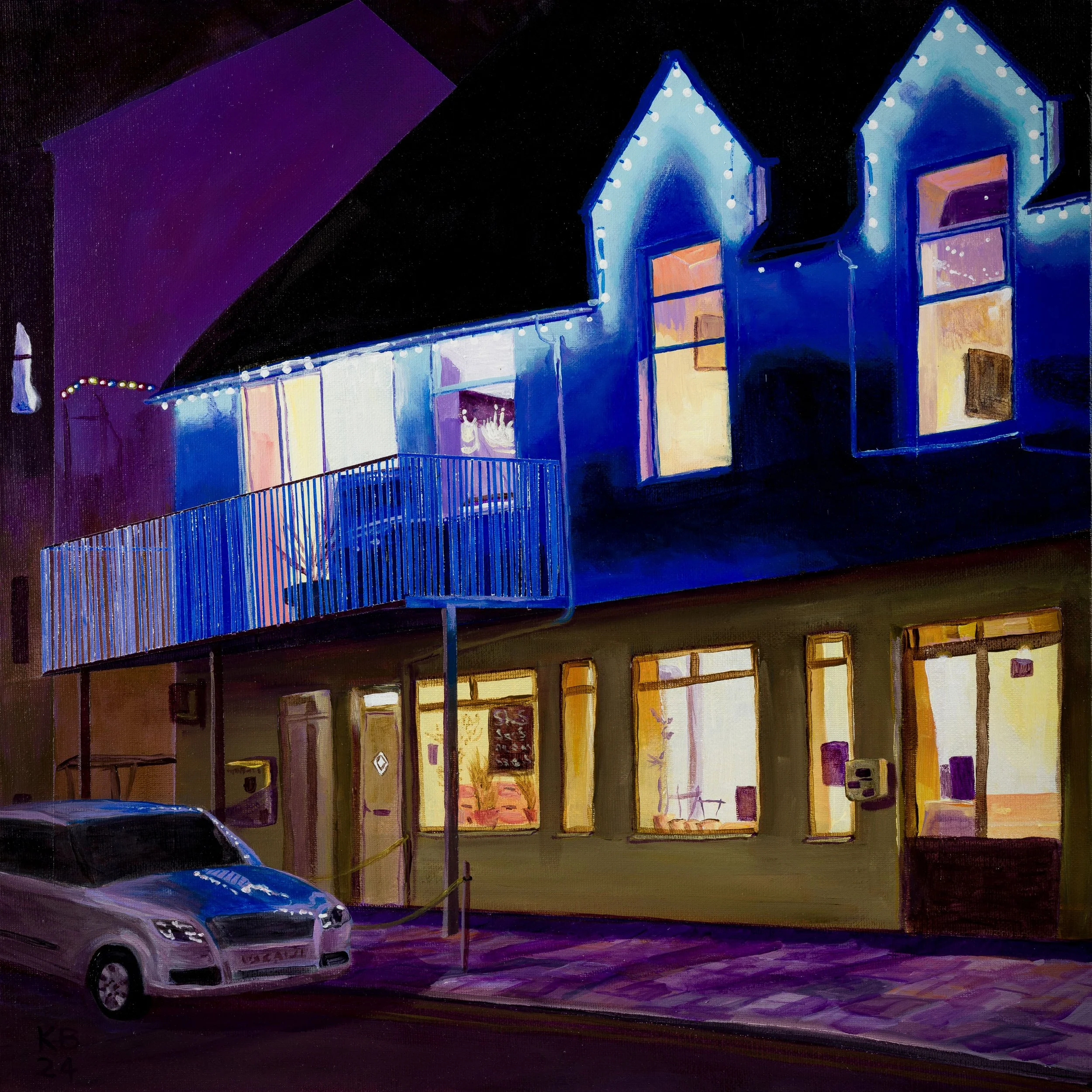 706 Llanfairfechan: Night Life.  Acrylic on canvas, 46x46cm, GALLERY WRAPPED.  £250 including postage to UK.