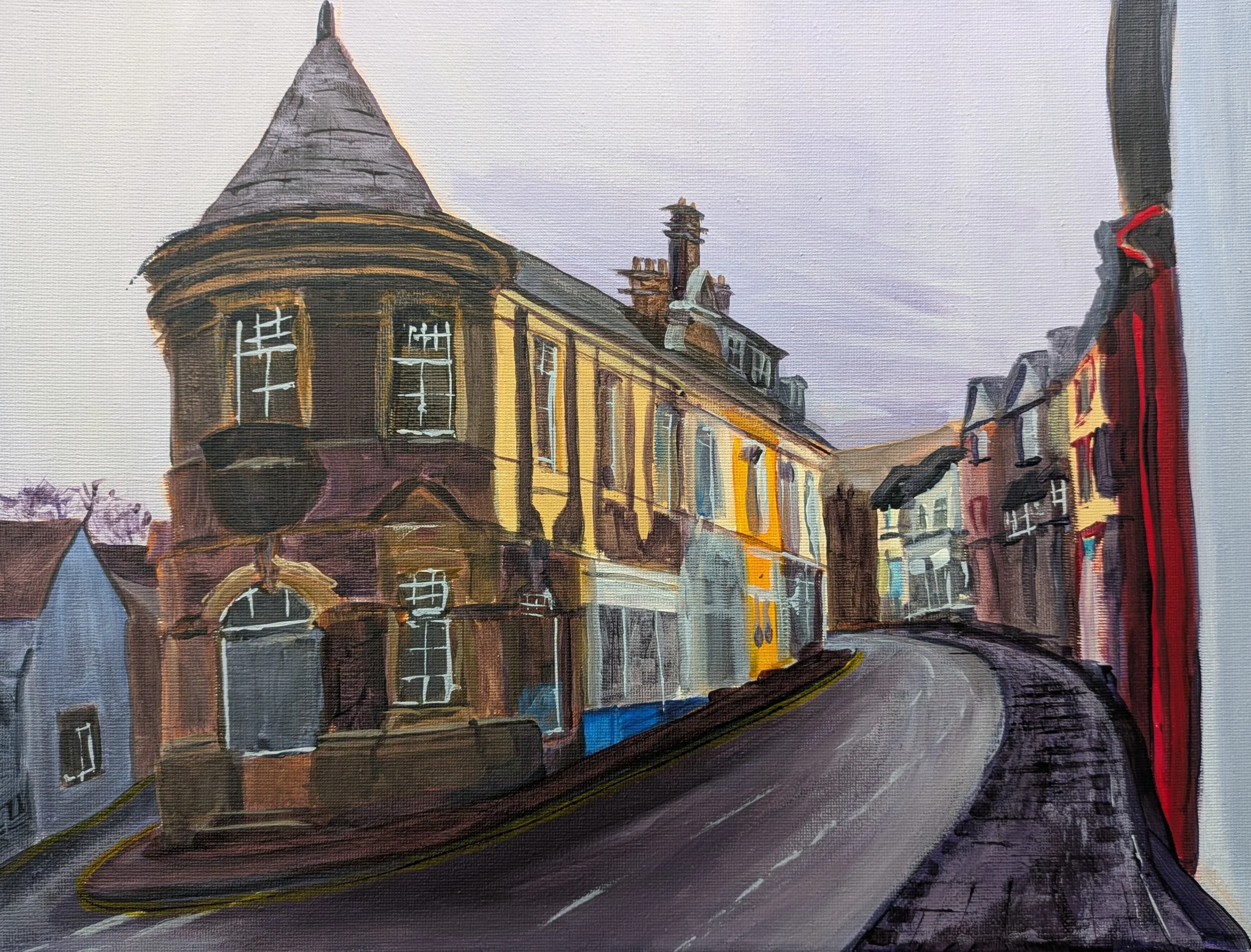 709 Llanfairfechan: Station Road.  Acrylic on canvas, 40.5x30.5cm, GALLERY WRAPPED.  £100 including postage to UK.