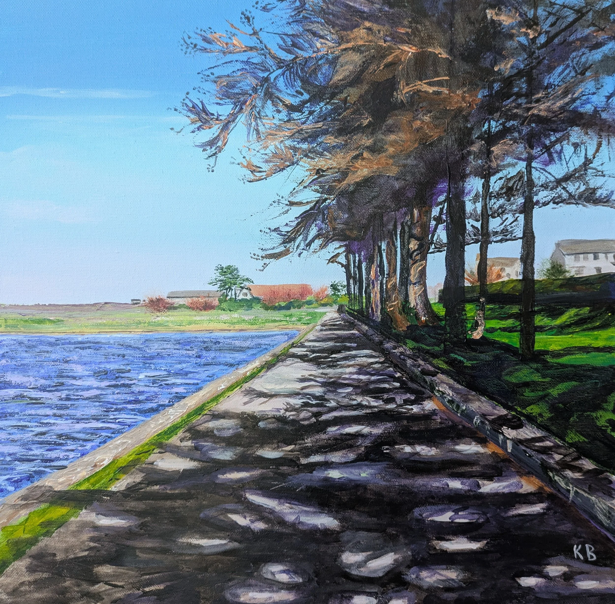 710 Llanfairfechan: Boating Pond 2.  Acrylic on canvas, 46x46cm, GALLERY WRAPPED.  £250 including postage to UK.