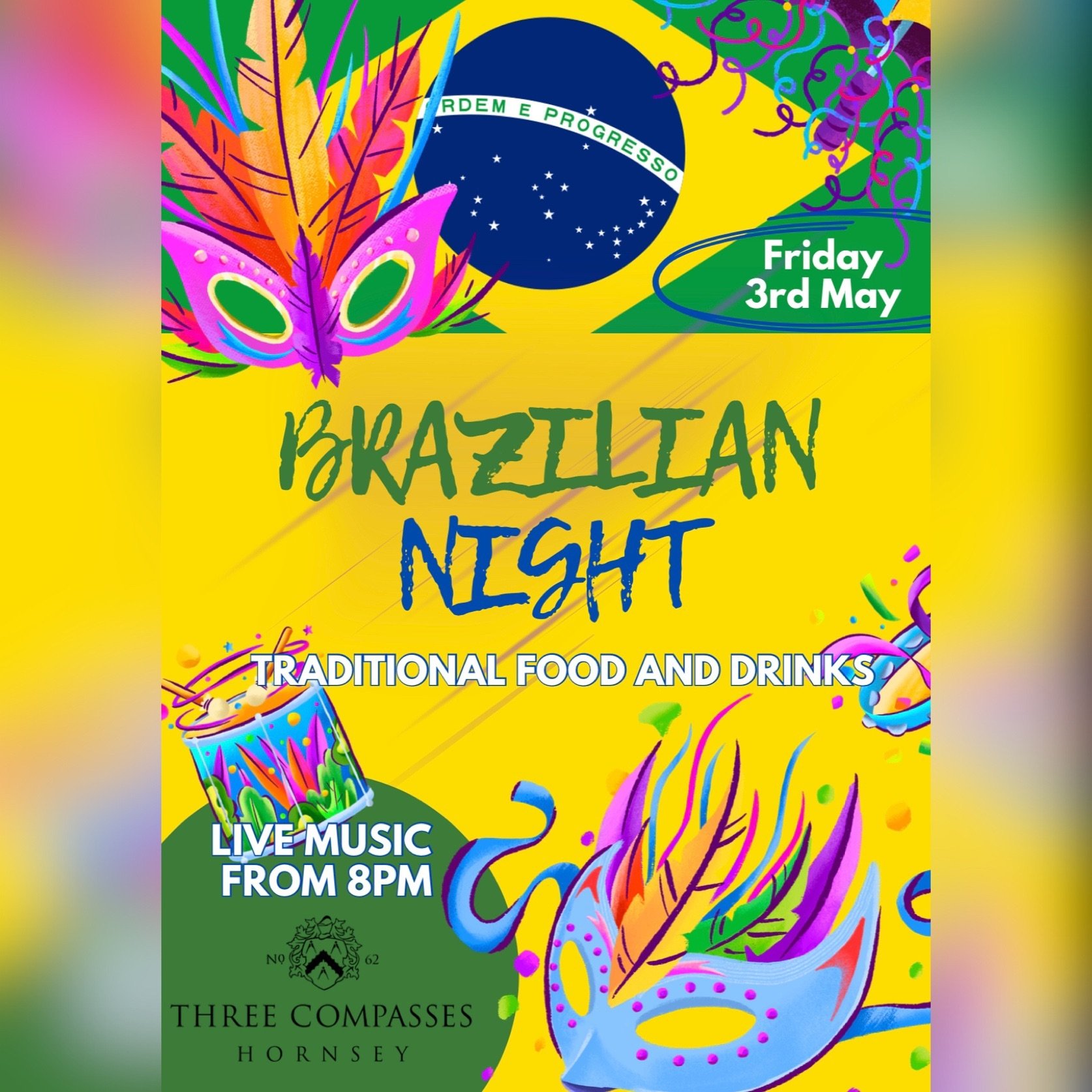 🇧🇷🇧🇷🇧🇷Brazilian night is back! Friday 3rd May - Brazilian food, music, drinks and fun! Live music from 8pm #brazil #brasilianmusic #pubmusic #livemusic #brazilianfood