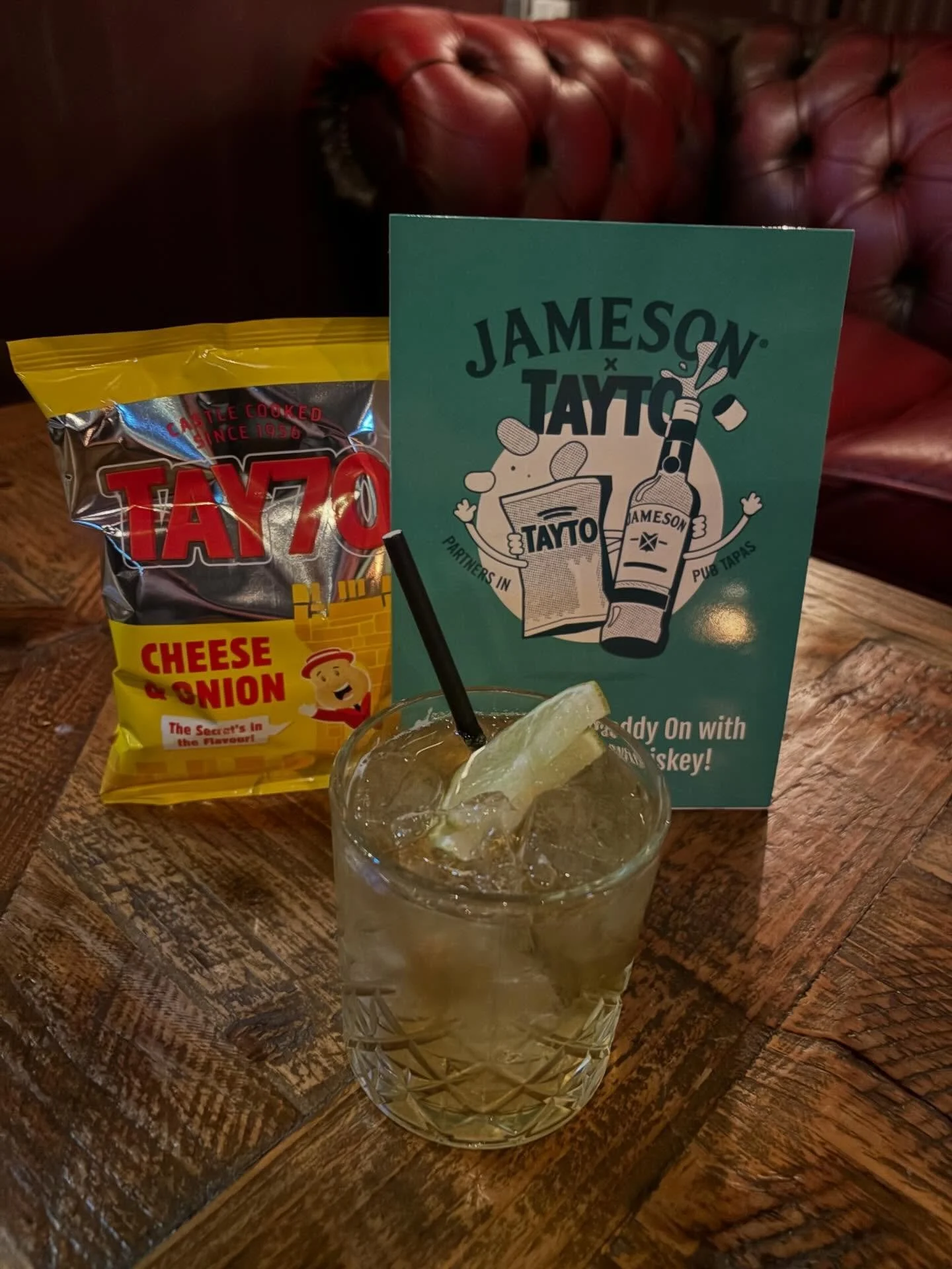 Free bag of @tayto_ni cheese and onion with your first @jamesonuk JGL! Spend &pound;20 at bar for chance to the spin wheel. @murphysstout @jamesonuk @tayto_ni  merch to be won! Happy St Patrick&rsquo;s weekend.