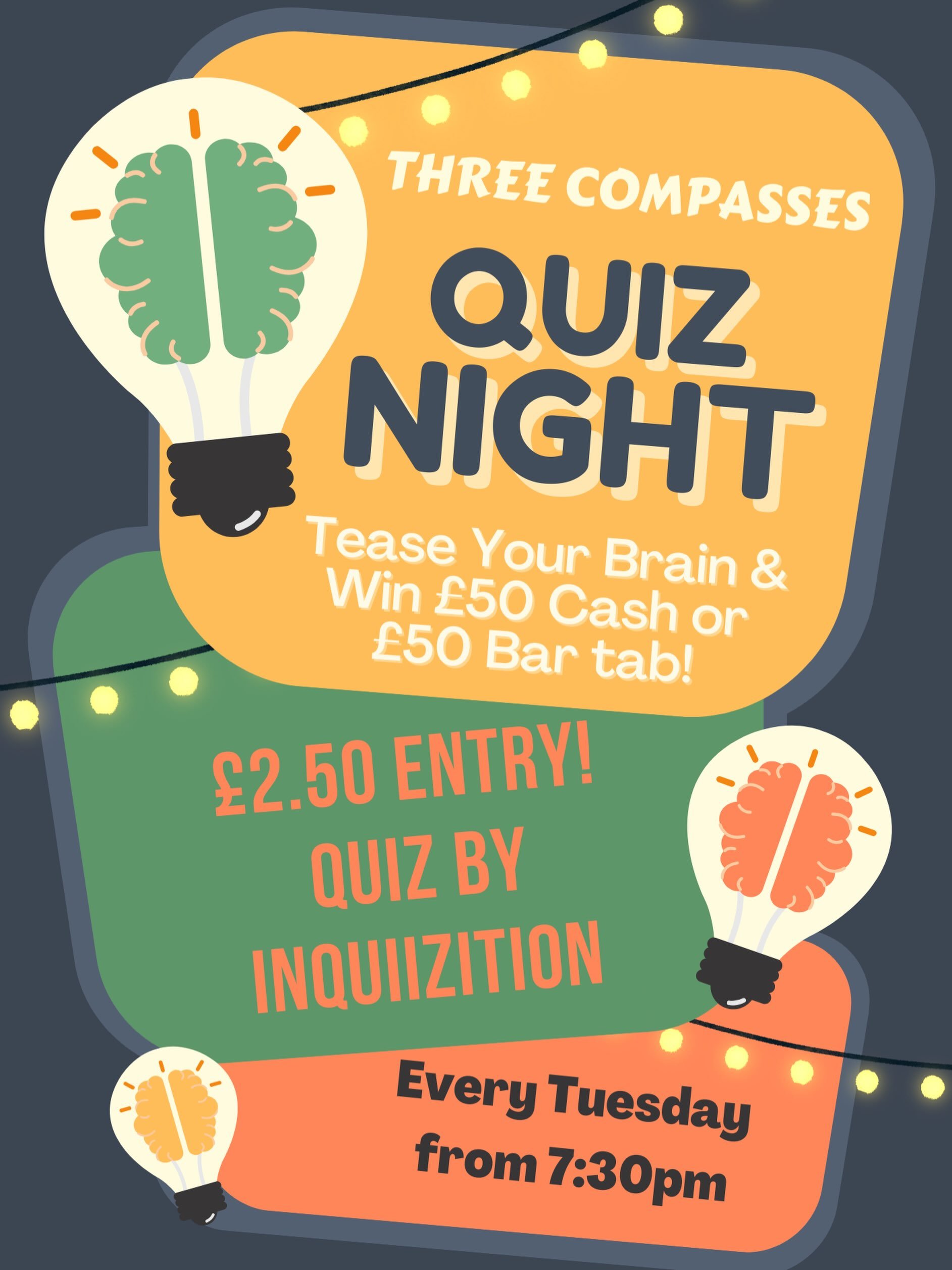 Join us for our weekly Quiz Night @ 7:30pm. Hosted by Inquiizition! Gather your smartest mates, grab a drink, and get ready to tease your brain.&nbsp; 
🏆 PRIZES:
💰 1st Prize: &pound;50 Cash OR &pound;50 Bar Tab
🍷 2nd Prize: Bottle of Wine
🎁 Spot 